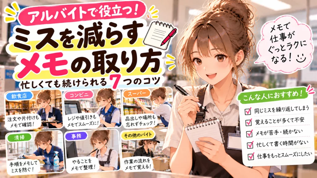 アルバイトの際に教えられたことを忘れないようにメモを取る方法の画像